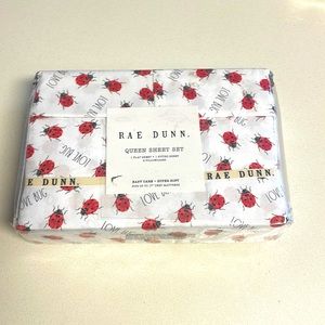 Rae Dunn Queen Sheet Set Color White/Red/Black Love Bug Pattern 100% Polyester